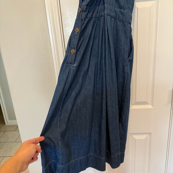 Gap Apron Denim Midi Dress Women’s 8 Tall Blue Buttons Pockets Feminine Cottage - Picture 4 of 14